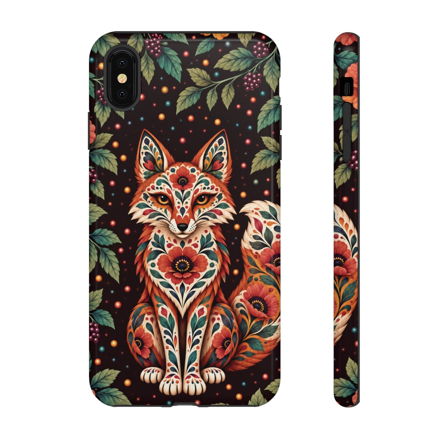 Vibrant Terracotta and Teal Calavera Fox Phone Case - Multicolor Phone Case - iPhone XS MAX / Glossy