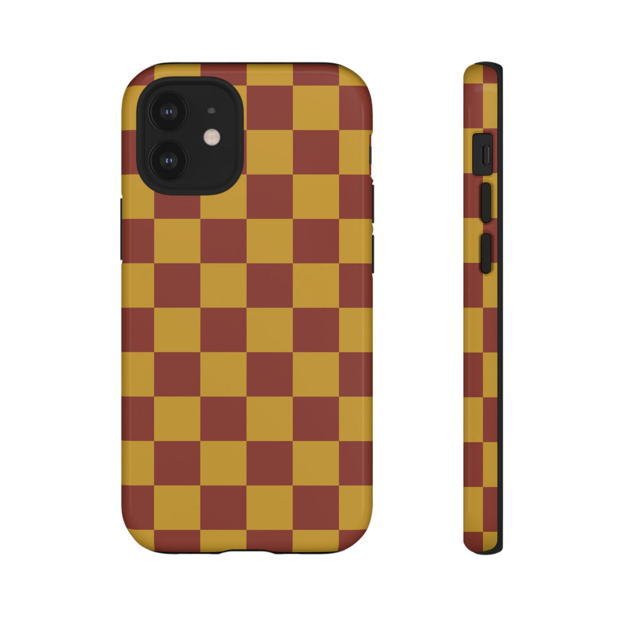 Trendy Mustard & Burgandy Checked Pattern Phone Case - Brown Phone Case - iPhone 12 Mini / Glossy