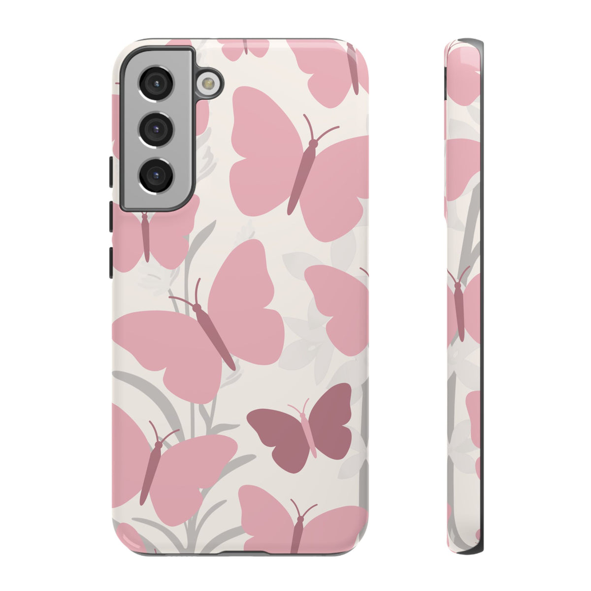 Minimalist Cream & Pink Butterfly Pattern Phone Case - White Phone Case - Samsung Galaxy S22 Plus / Glossy