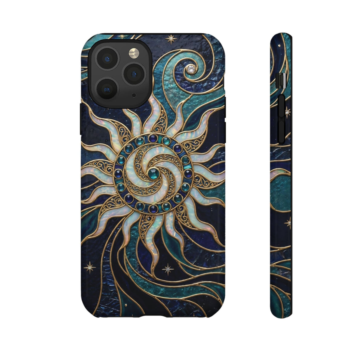 Elegant Teal & Gold Cosmic Sunburst Phone Case
