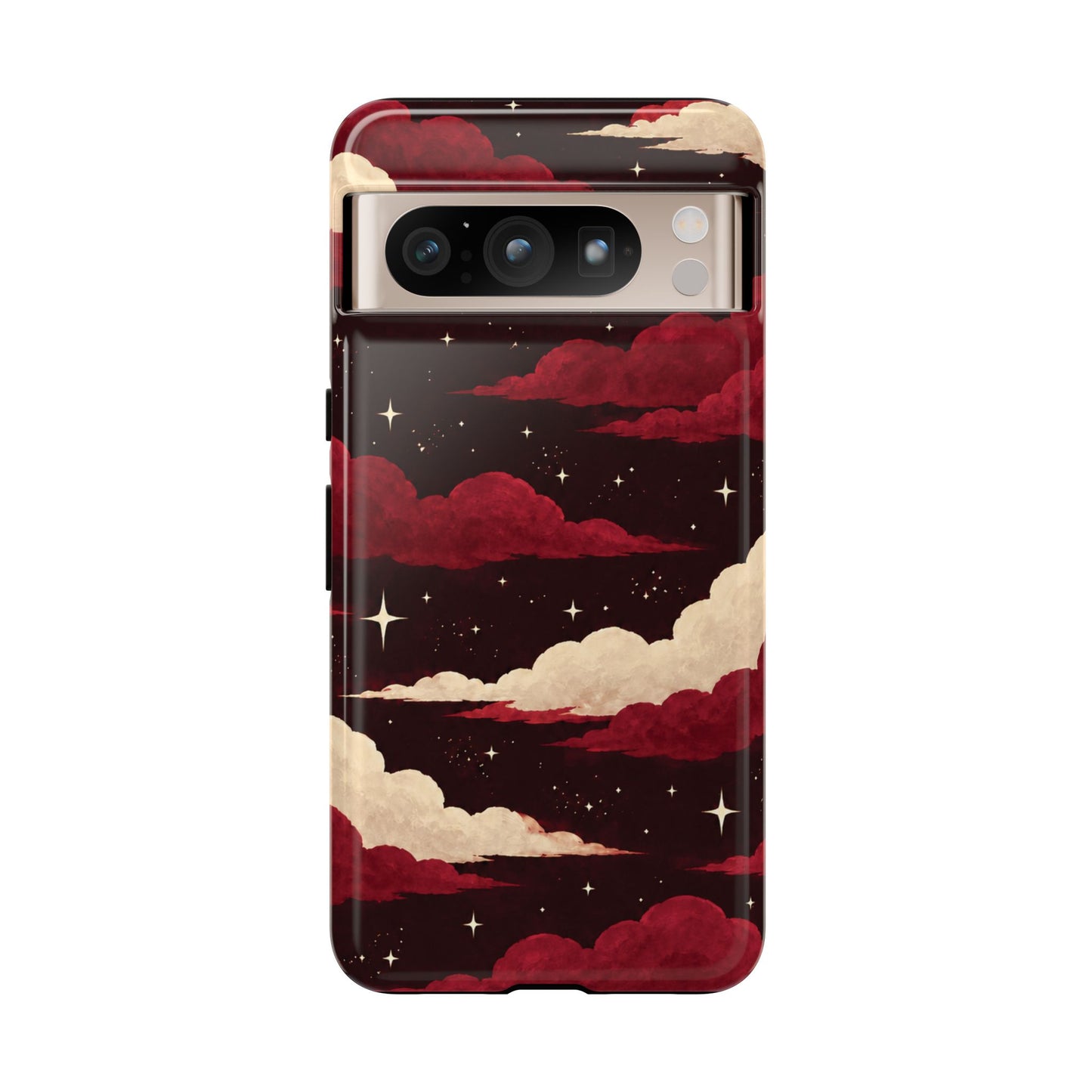 Illustrated Crimson Red Clouds & Stars Phone Case