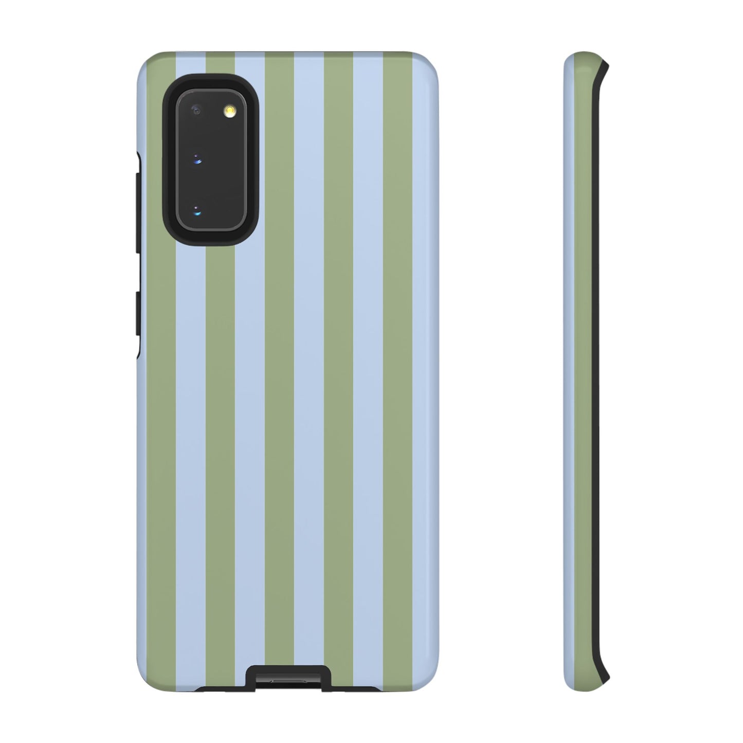 Samsung Galaxy S20 / Glossy Phone Case - Trendy Ice Blue & Green Stripe Pattern Phone Case