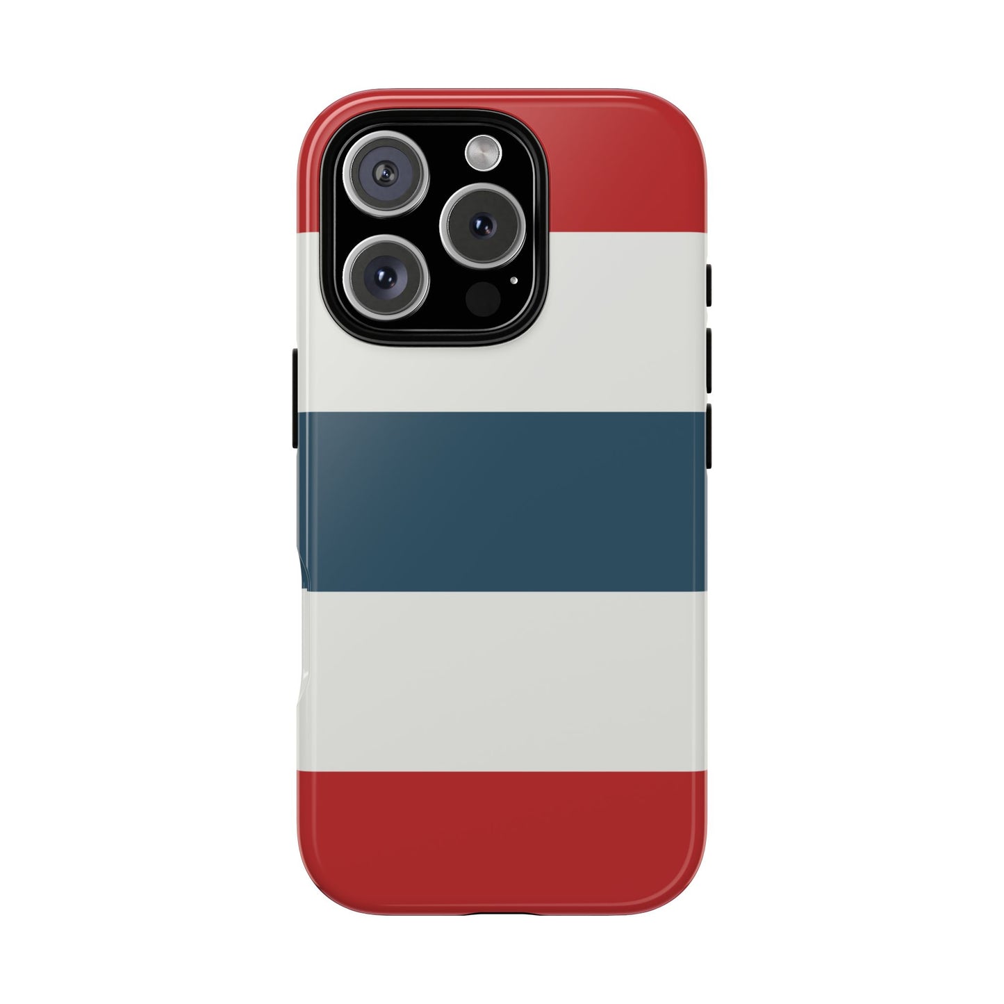iPhone 16 Pro / Glossy Phone Case - Red White & Blue Horizontal Stripe Pattern Phone Case