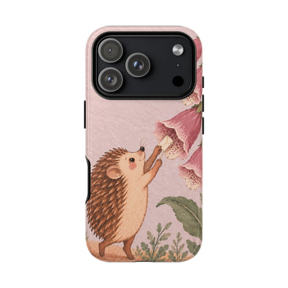 Whimsical Blush Pink Hedgehog and Foxglove Phone Case - Pink Phone Case - iPhone 17 Pro / Glossy