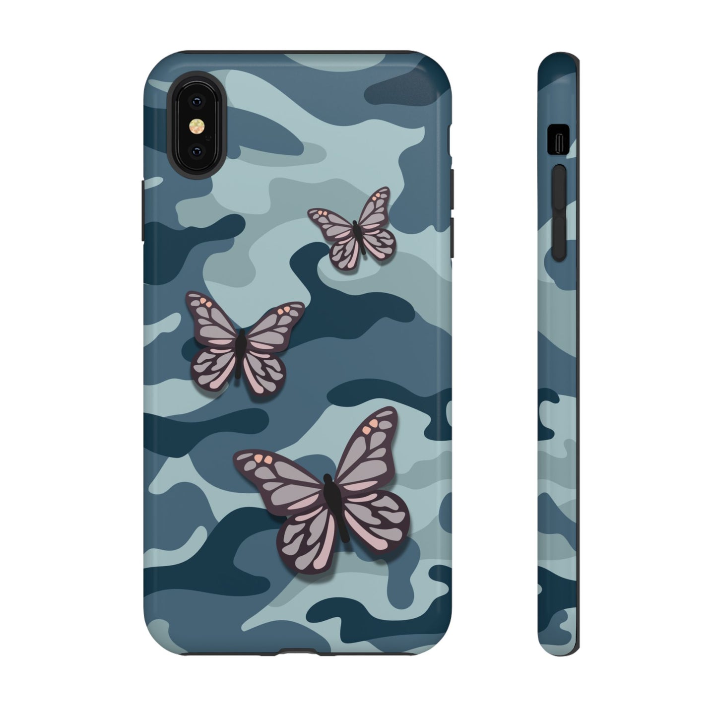 Dark Blue Butterfly Camo Phone Case - Blue Phone Case - iPhone XS MAX / Glossy