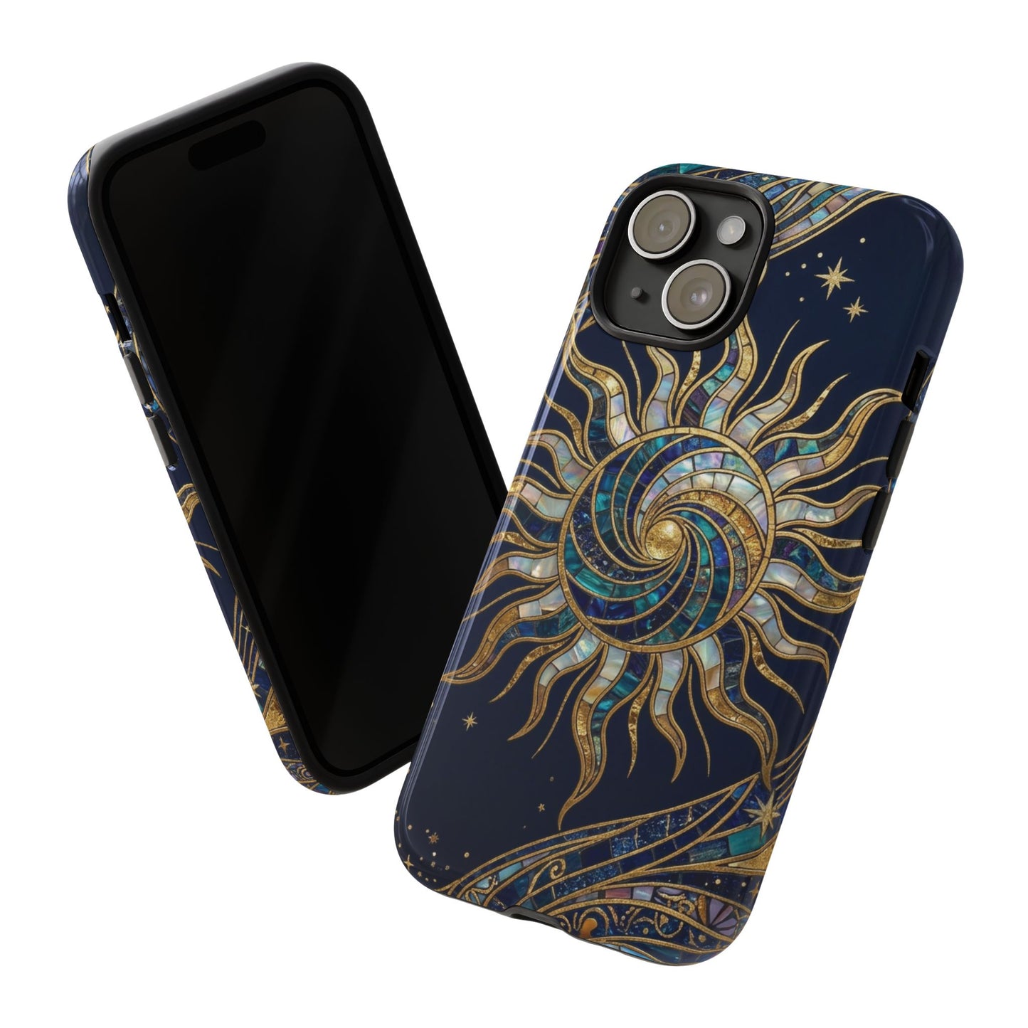 Elegant Navy & Gold Solar Spiral Phone Case