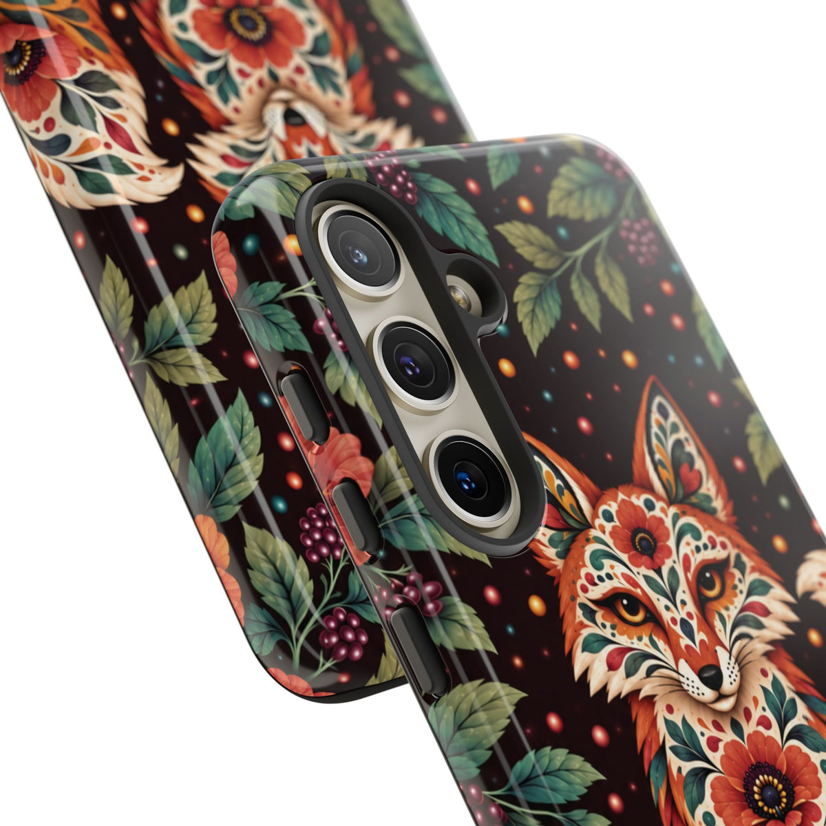 Vibrant Terracotta and Teal Calavera Fox Phone Case - Multicolor Phone Case