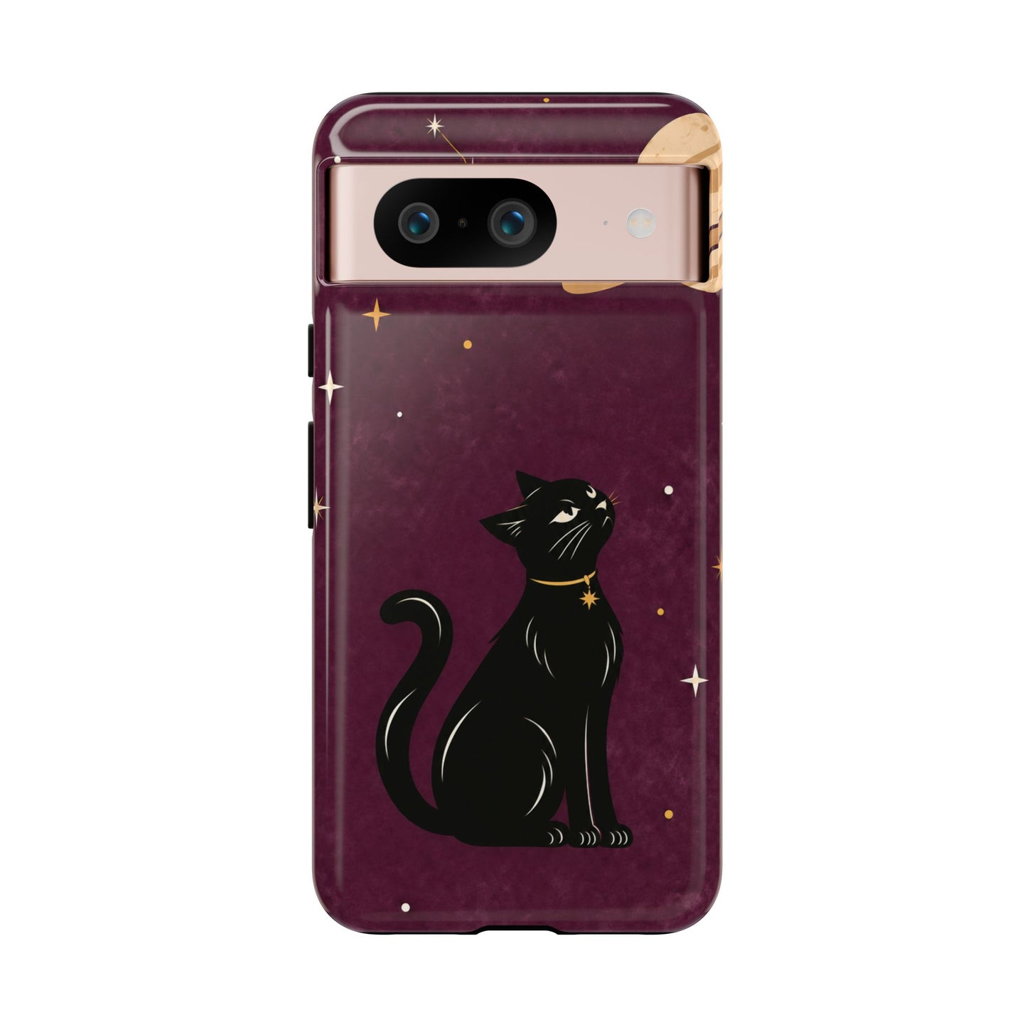 Whimsical Plum Celestial Black Cat Phone Case