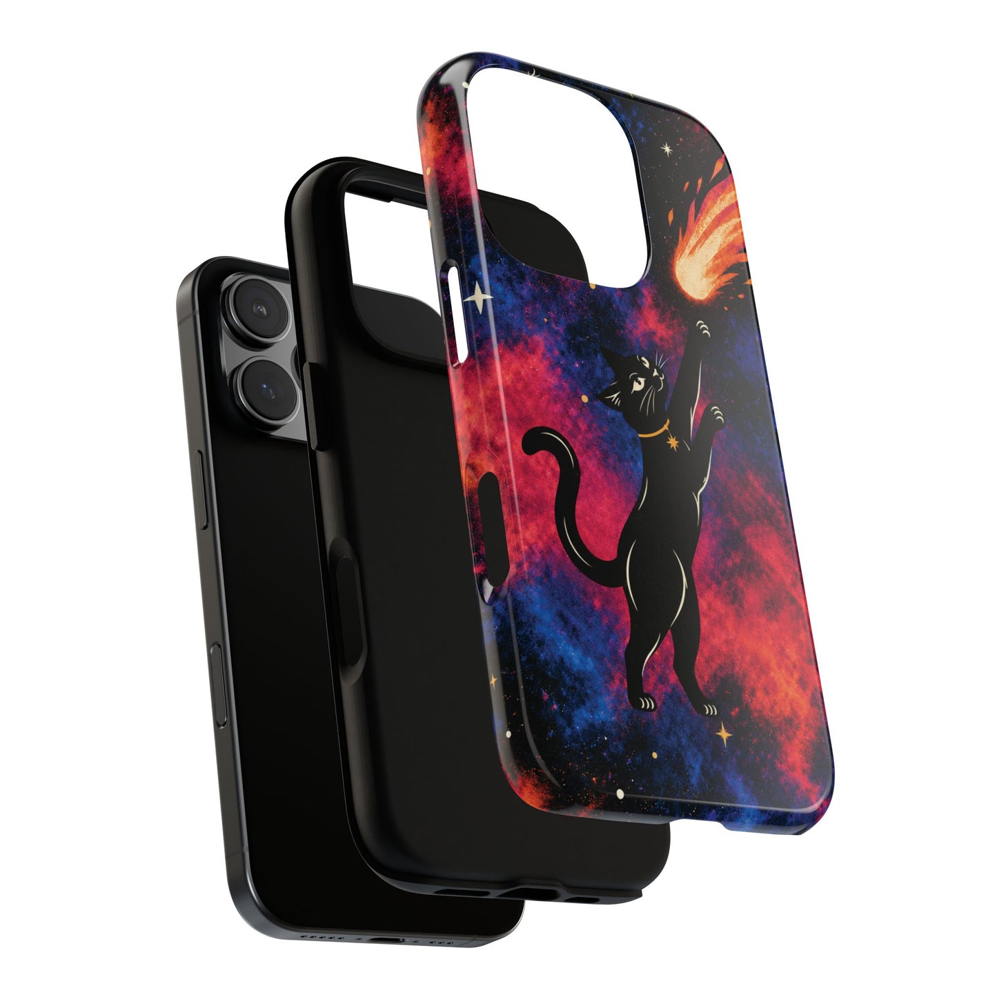 Whimsical Multicolour Celestial Black Cat Phone Case