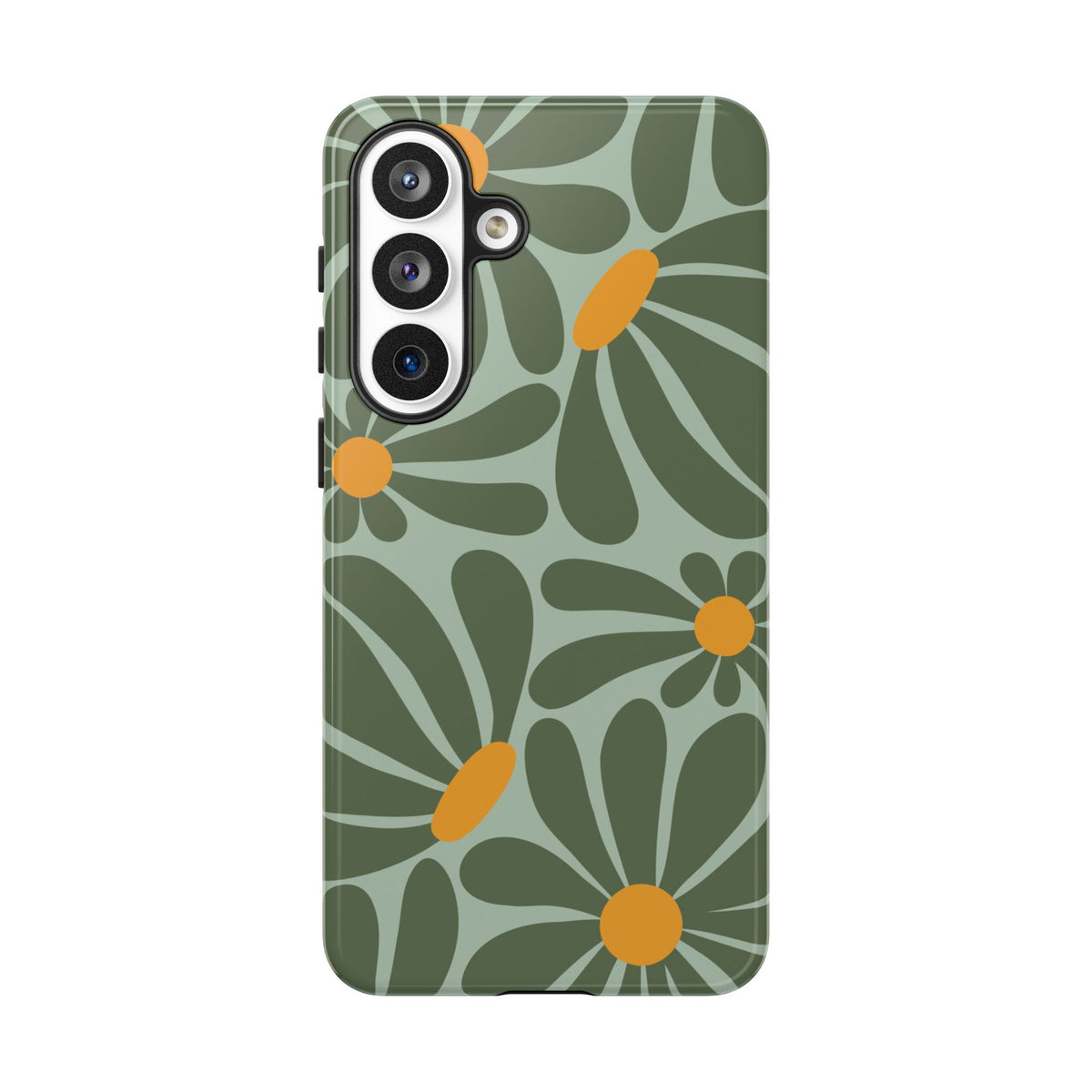 Retro Green Daisy Pattern Phone Case - Green Phone Case - Samsung Galaxy S26 Plus / Glossy
