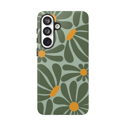 Retro Green Daisy Pattern Phone Case - Green Phone Case - Samsung Galaxy S26 Plus / Glossy