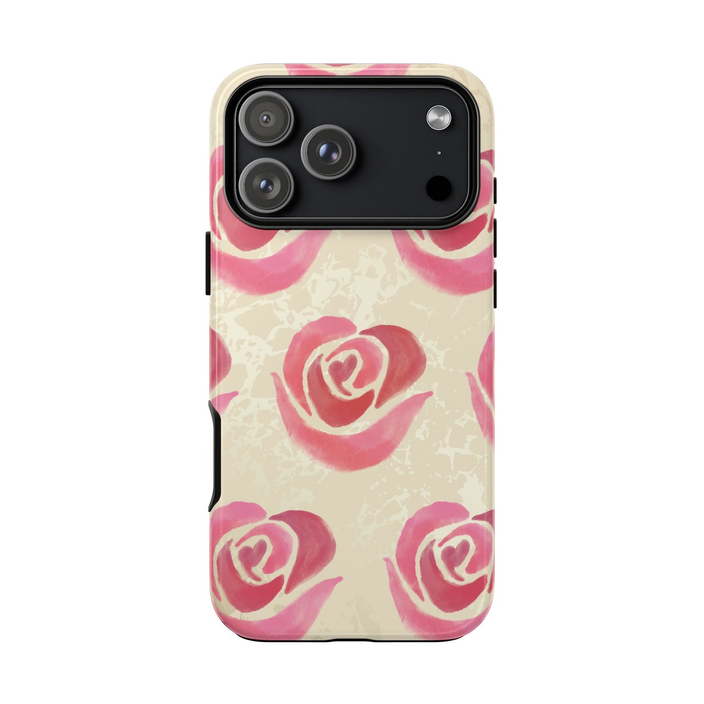 iPhone 17 Pro Max / Glossy Phone Case - ’Pink Rose Pattern’ Phone Case