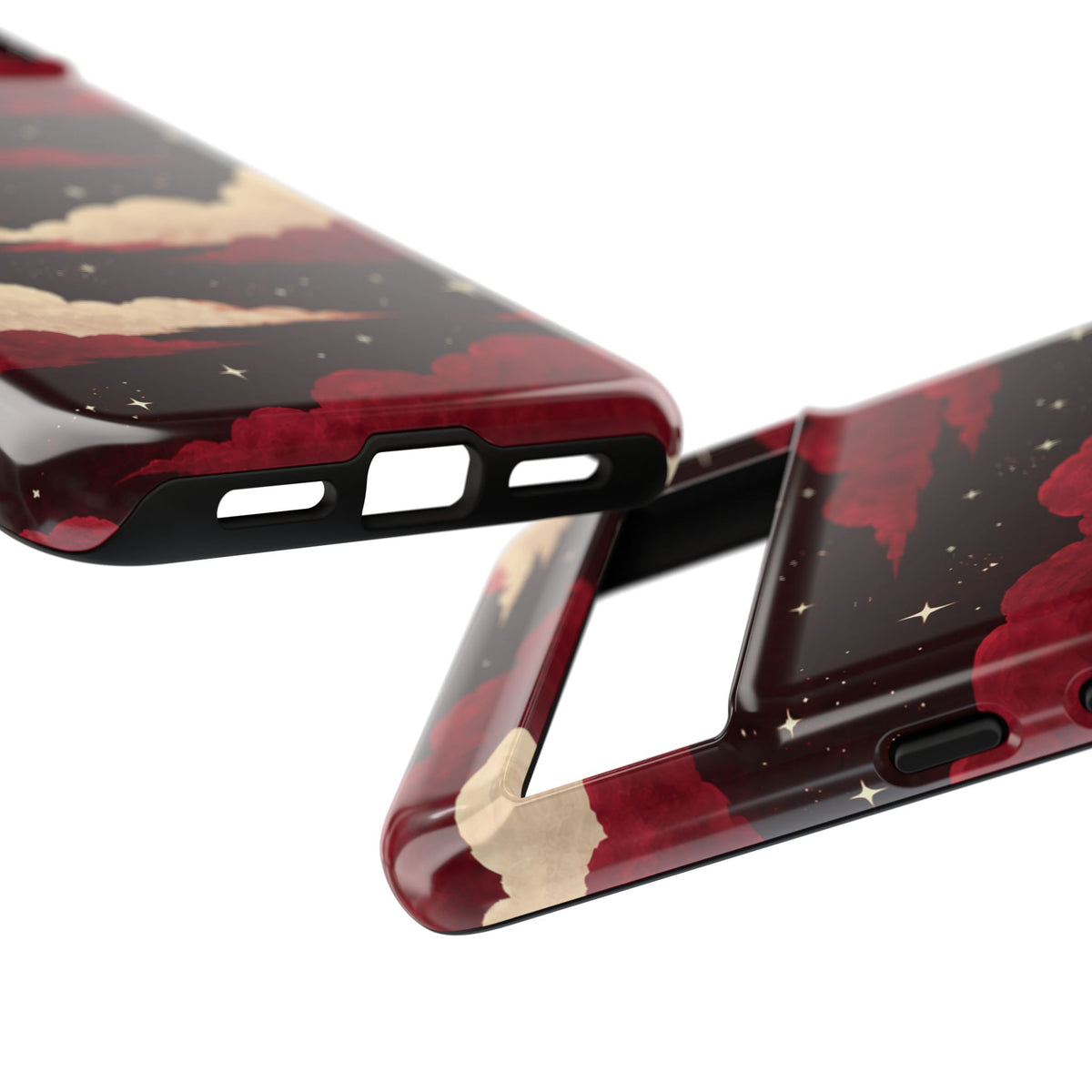 Illustrated Crimson Red Clouds & Stars Phone Case