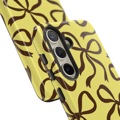 Bold Butter Yellow and Chocolate Brown Bow Pattern Phone Case