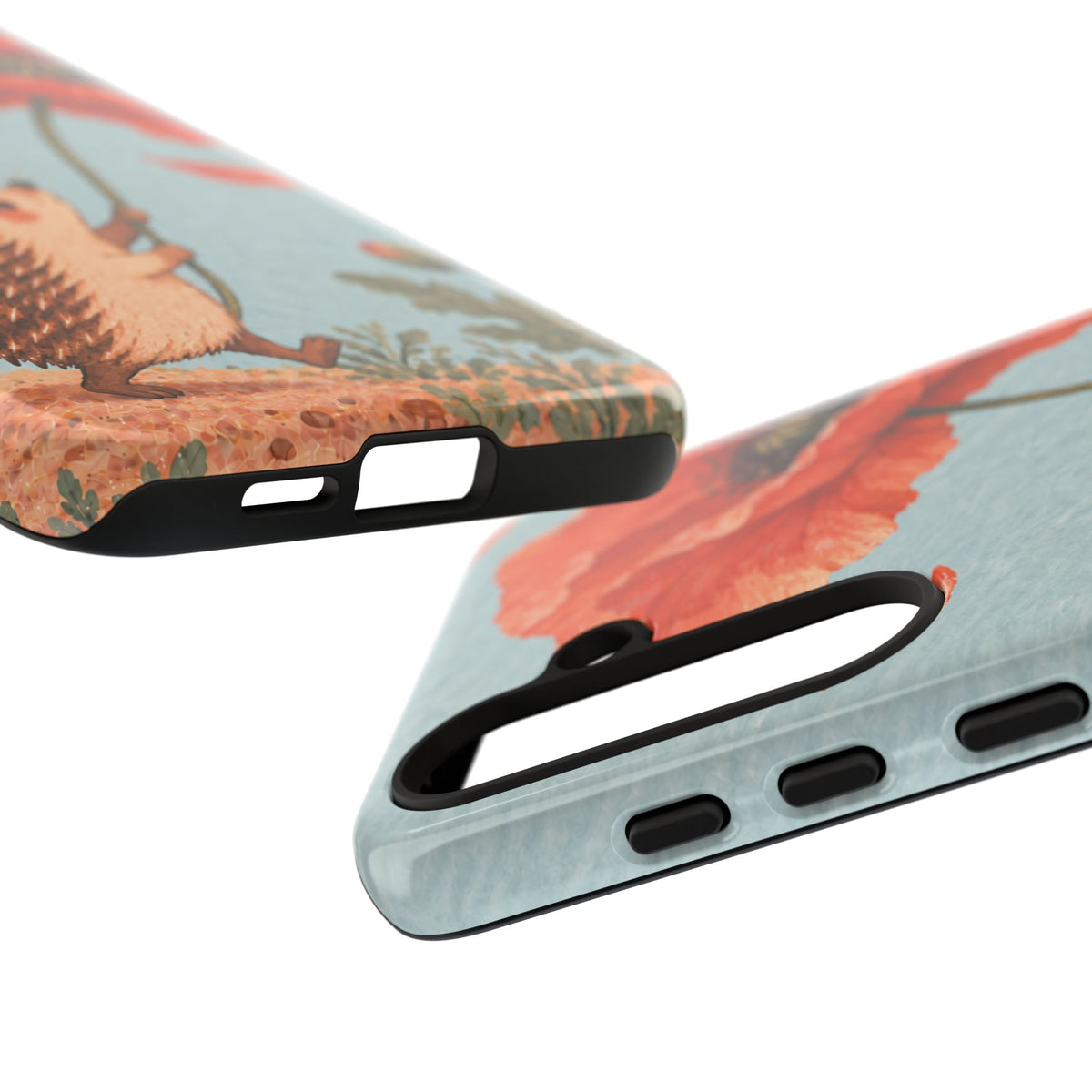 Whimsical Pale Blue Hedgehog and Poppy Phone Case - Blue Phone Case