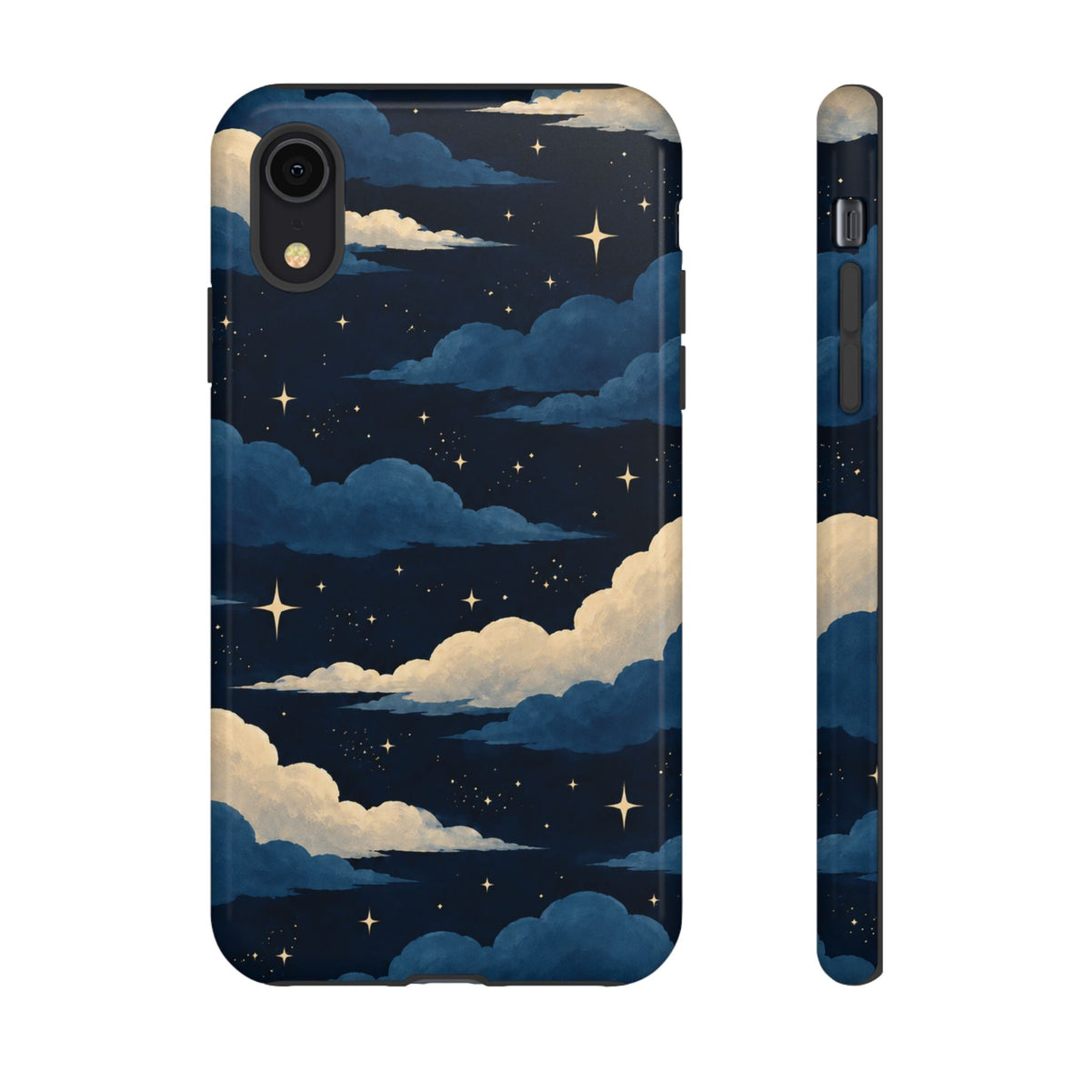 Illustrated Navy Blue Clouds & Stars Phone Case