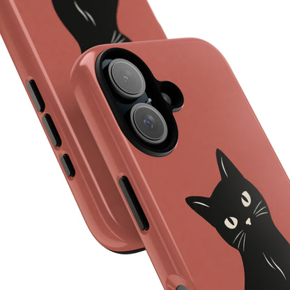 Minimalist Coral Red & Black Cat Phone Case
