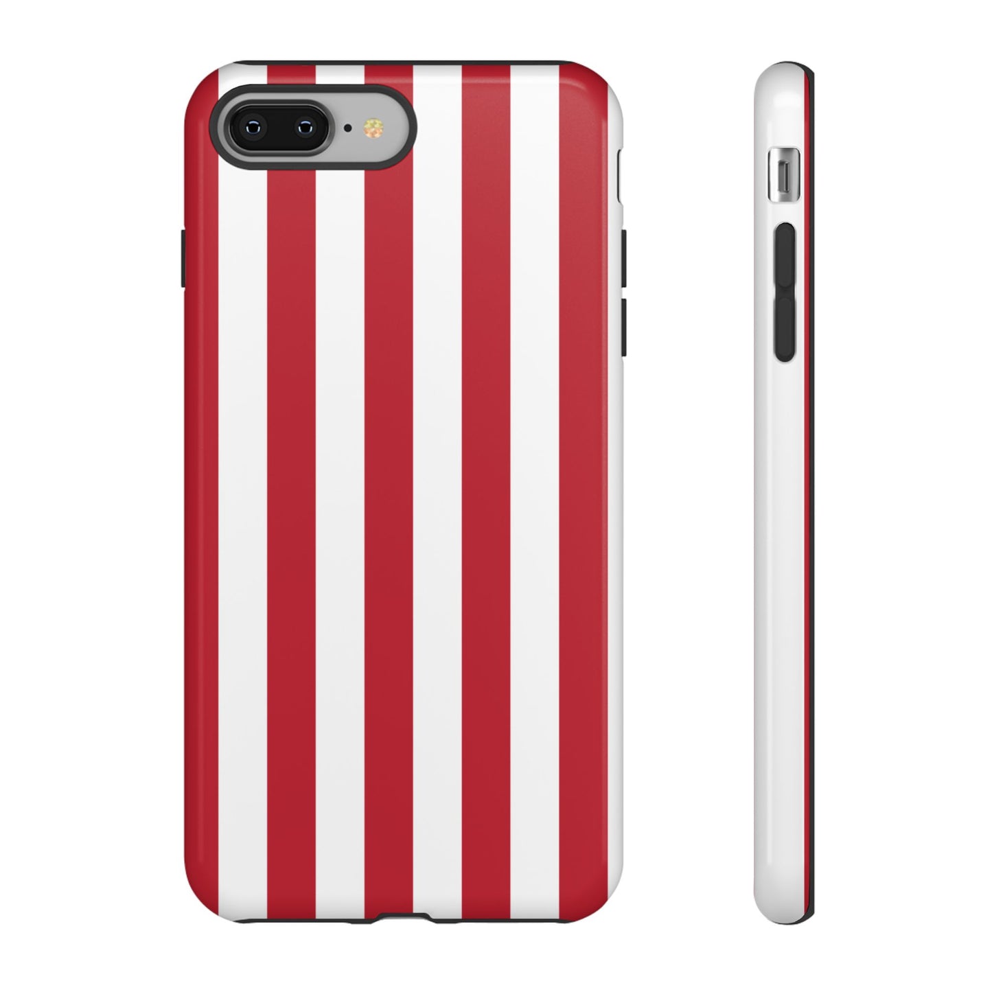 iPhone 8 Plus / Glossy Phone Case - Simple Dark Pink & White Stripe Pattern Phone Case