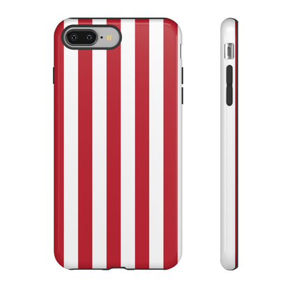 iPhone 8 Plus / Glossy Phone Case - Simple Dark Pink & White Stripe Pattern Phone Case