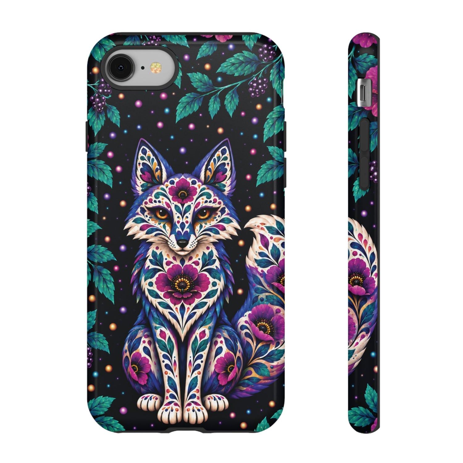 Vibrant Purple and Teal Calavera Fox Phone Case - Multicolor Phone Case - iPhone 8 / Glossy