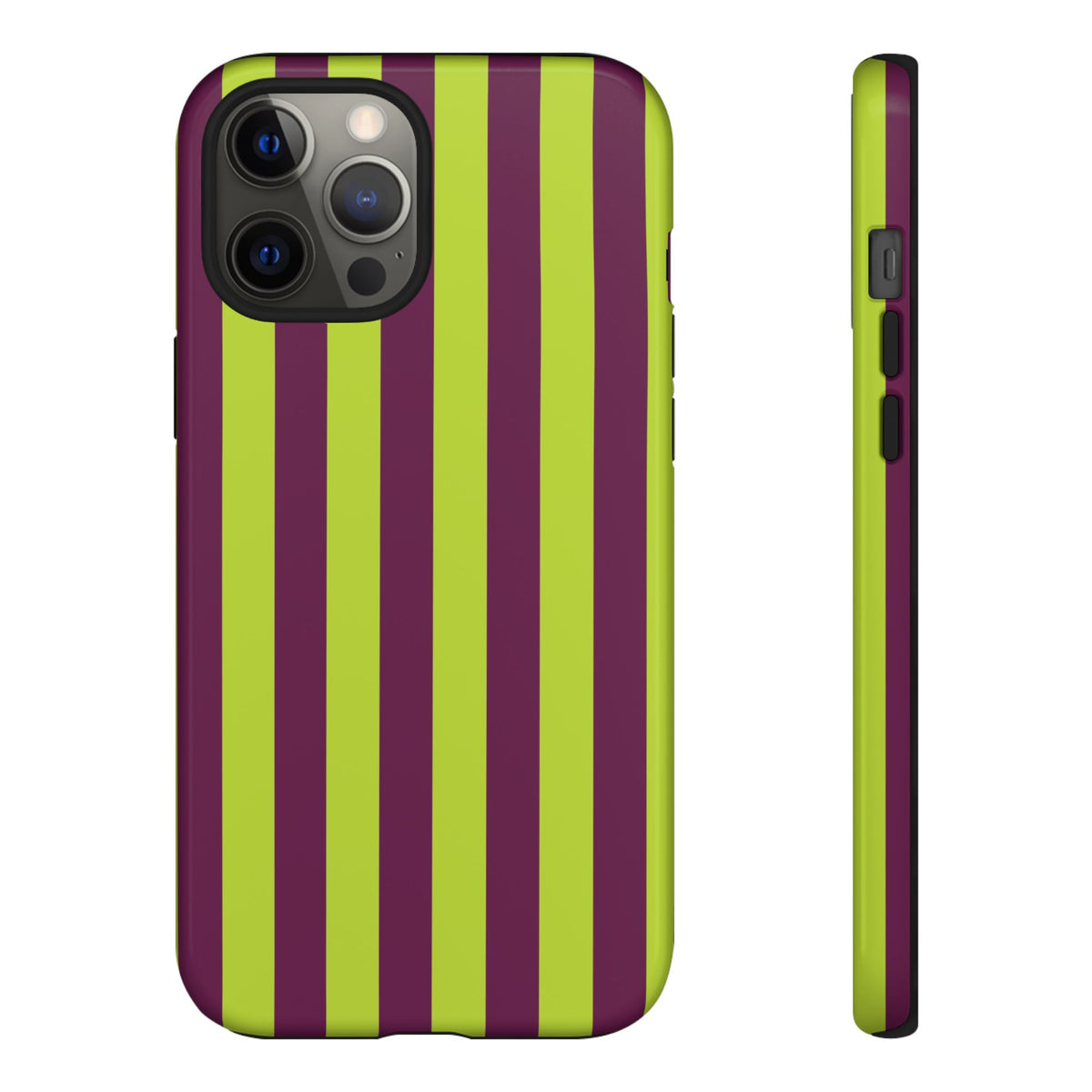 Trendy Neon Lime Green & Plum Stripe Pattern Phone Case - Green Phone Case - iPhone 12 Pro Max / Glossy