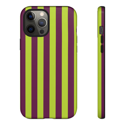 Trendy Neon Lime Green & Plum Stripe Pattern Phone Case - Green Phone Case - iPhone 12 Pro Max / Glossy
