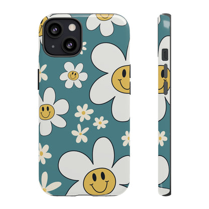 Fun Retro Daisy Pattern with Light Blue Background Phone Case - Blue Phone Case - iPhone 13 / Glossy