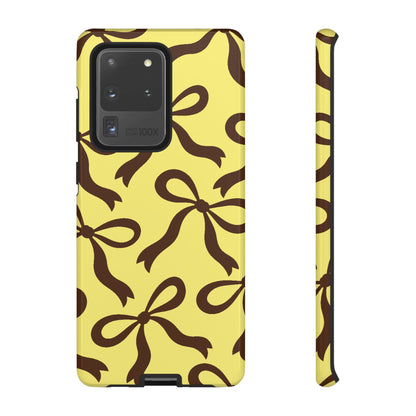 Bold Butter Yellow and Chocolate Brown Bow Pattern Phone Case - Yellow Phone Case - Samsung Galaxy S20 Ultra / Glossy