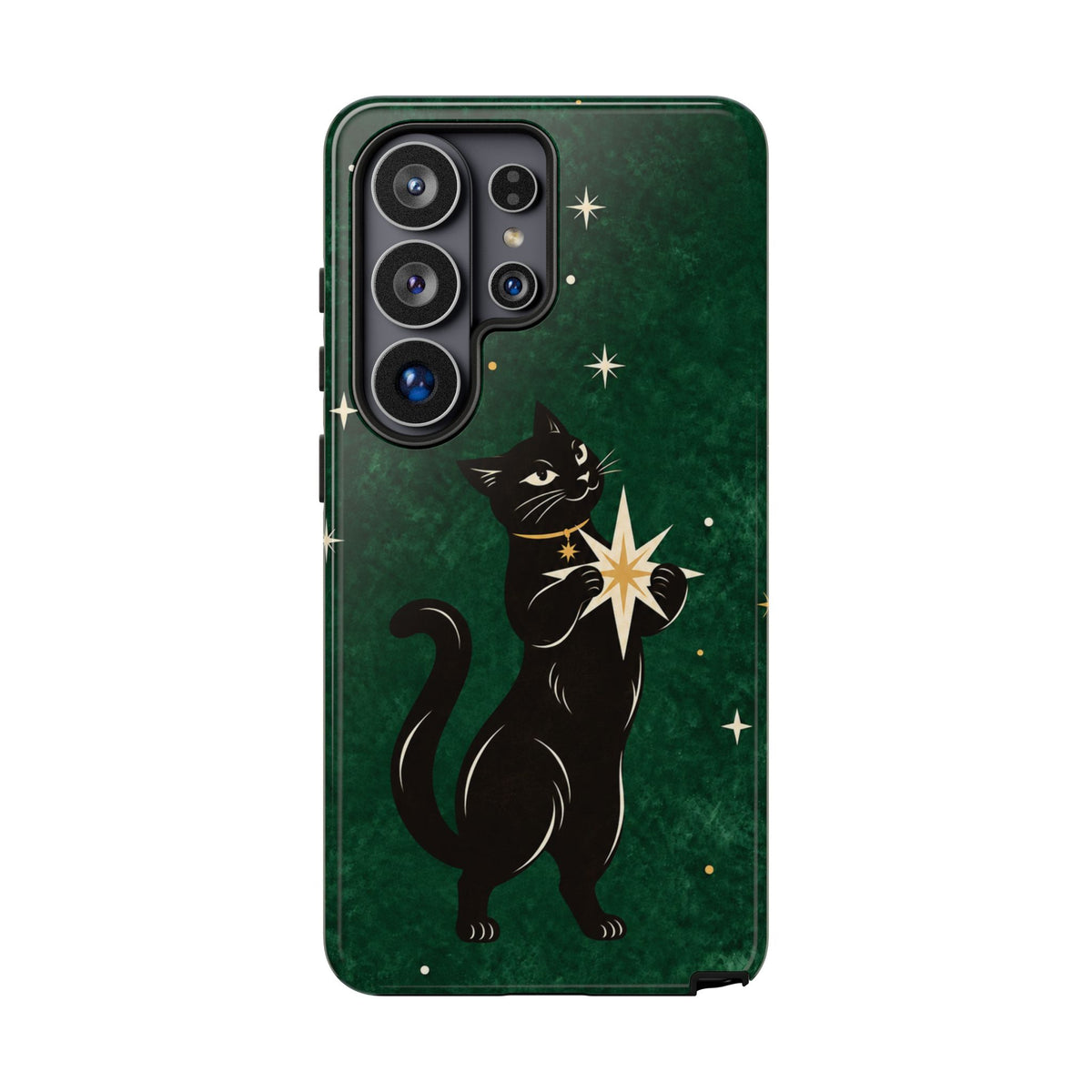 Forest Green Celestial Black Cat Phone Case - Green Phone Case - Samsung Galaxy S26 Ultra / Glossy