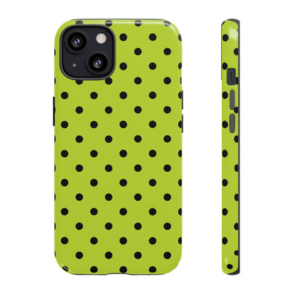 Trendy Neon Lime Green & Black Dot Pattern Phone Case