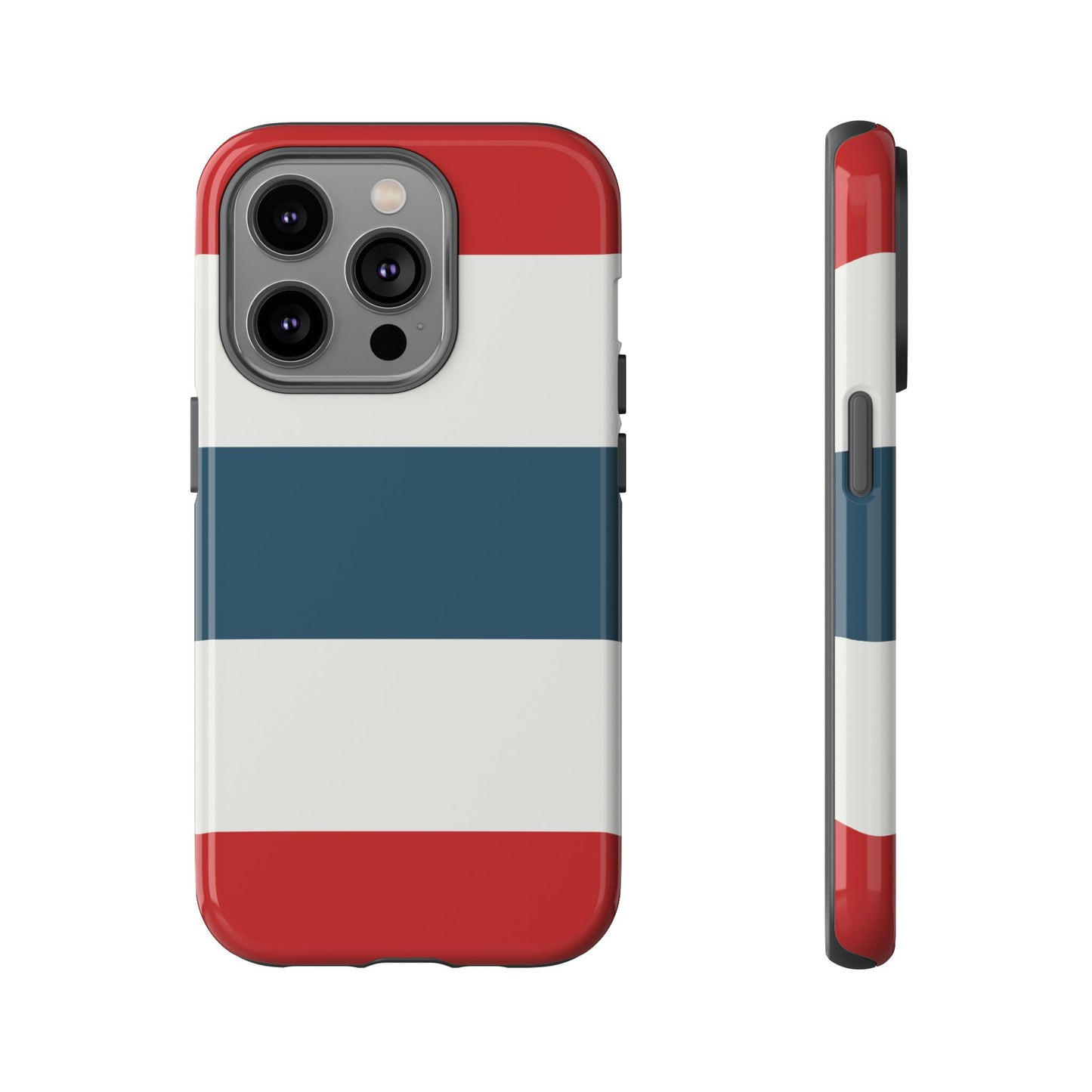 iPhone 14 Pro / Glossy Phone Case - Red White & Blue Horizontal Stripe Pattern Phone Case