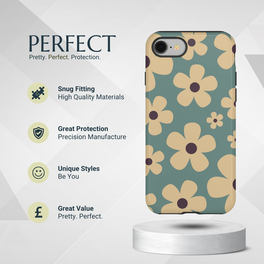 Phone Case - Cute Blue & Cream Daisy Pattern Phone Case