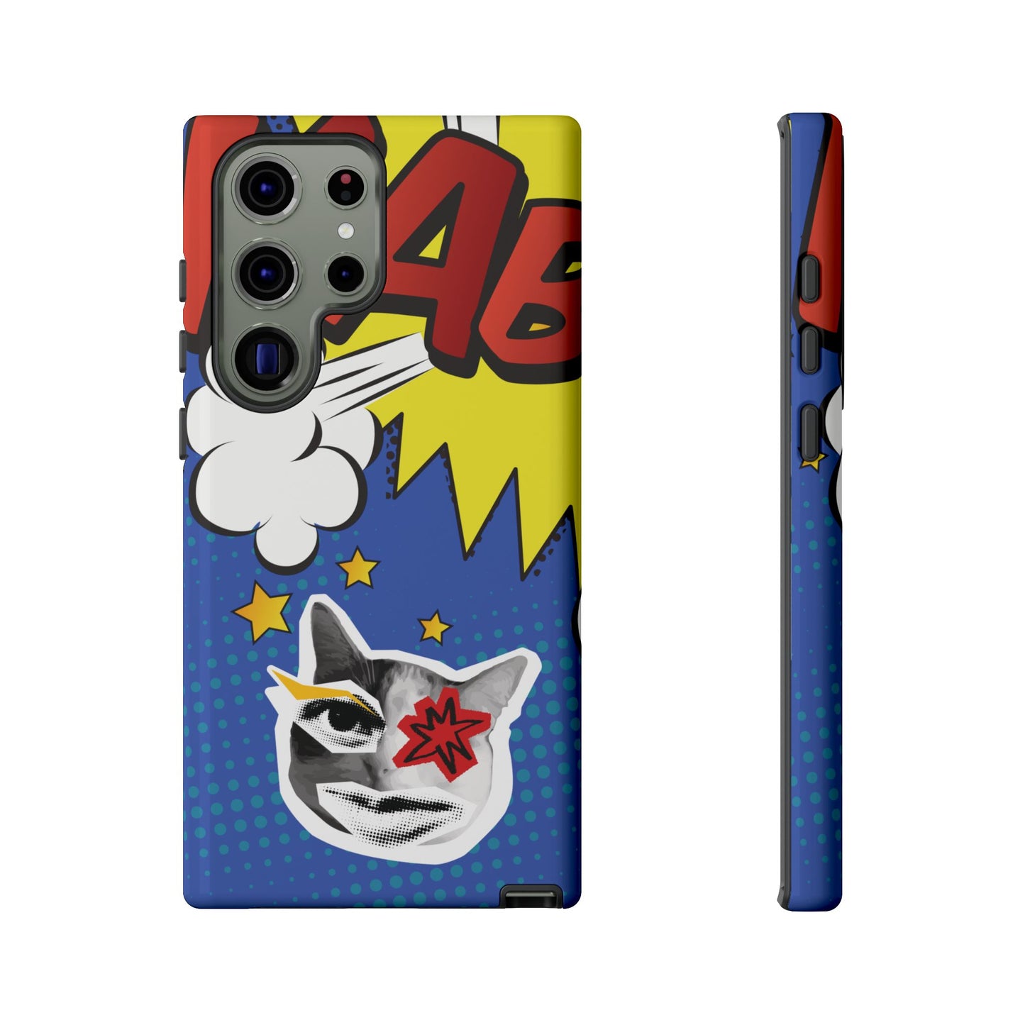 Samsung Galaxy S23 Ultra / Glossy Phone Case - Bold Blue Pop Art Cat Phone Case