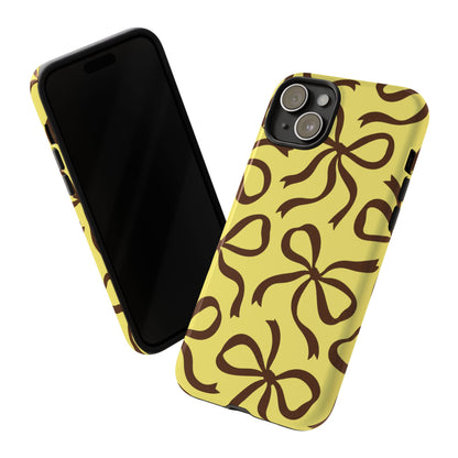Bold Butter Yellow and Chocolate Brown Bow Pattern Phone Case