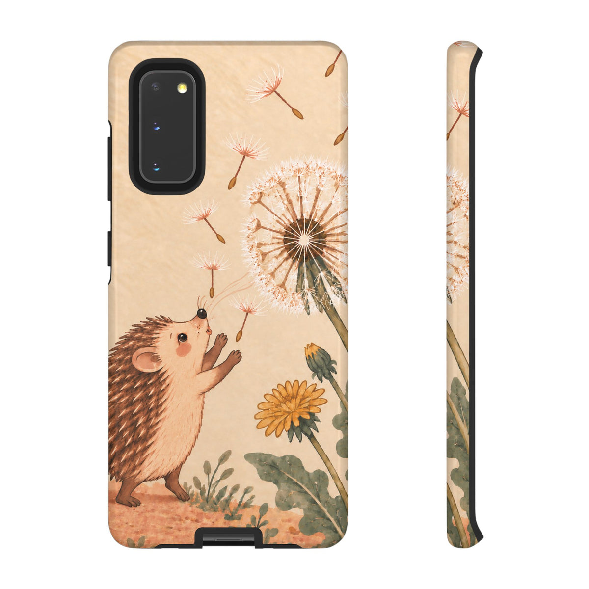 Whimsical Cream Hedgehog and Dandelion Phone Case - White Phone Case - Samsung Galaxy S20 / Glossy