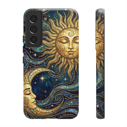 Elegant Teal & Gold Sun and Moon Phone Case