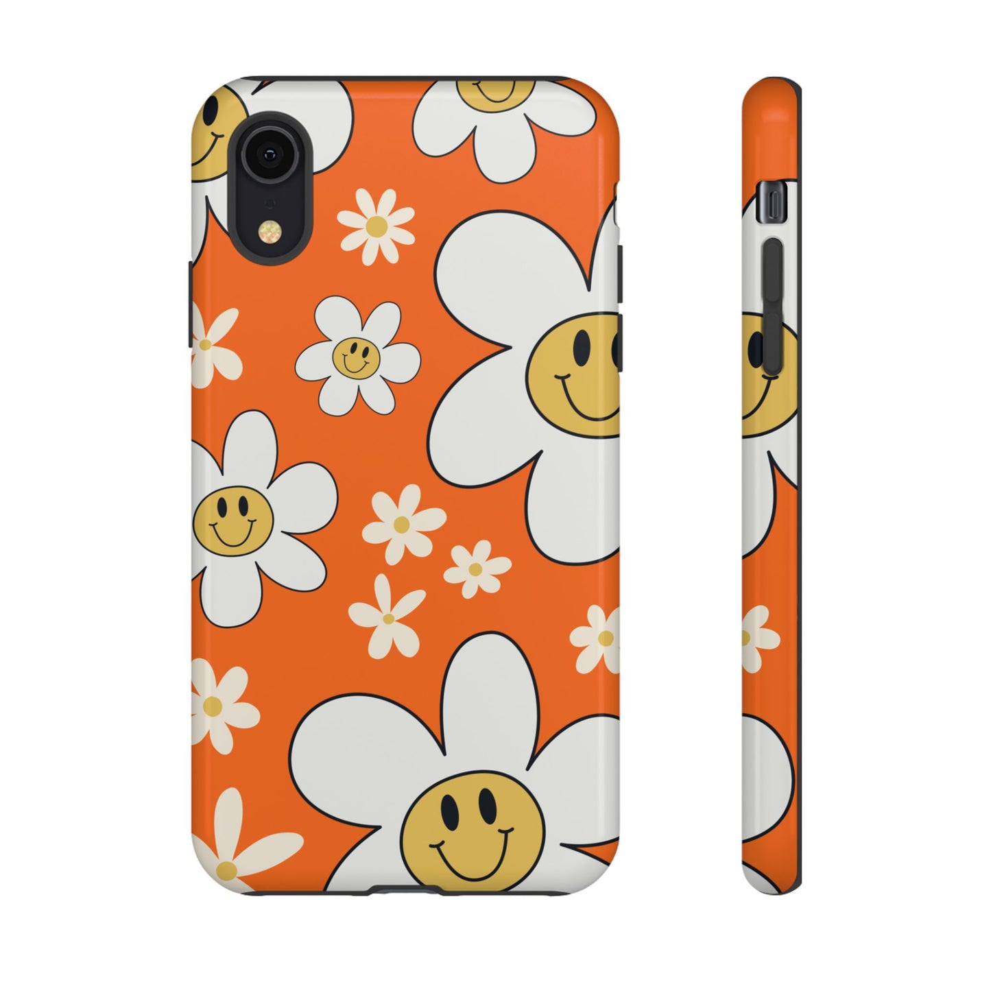 Fun Retro Daisy Pattern with Orange Background Phone Case - Orange Phone Case - iPhone XR / Glossy