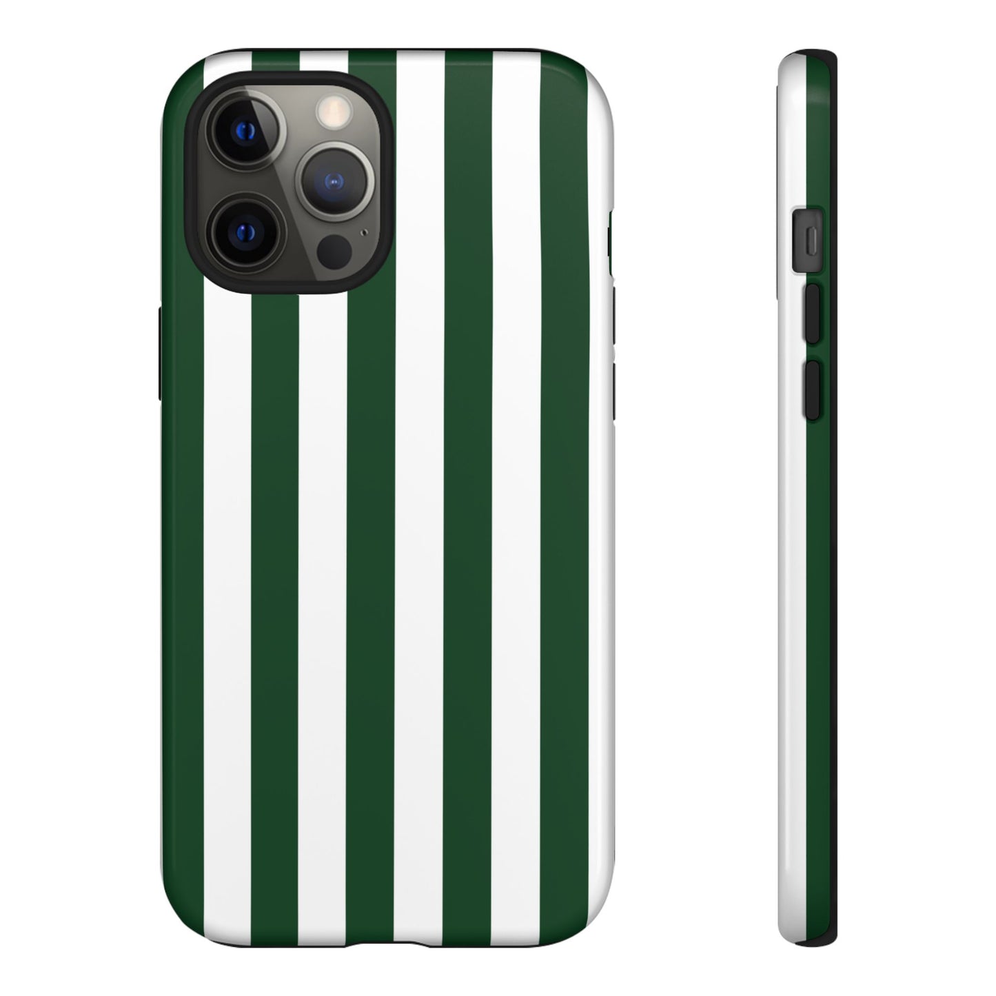 iPhone 12 Pro Max / Glossy Phone Case - Simple Dark Green & White Stripe Pattern Phone Case