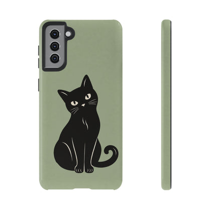 Minimalist Sage Green & Black Cat Phone Case