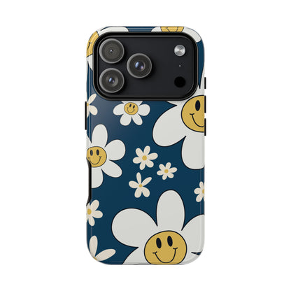 Fun Retro Daisy Pattern with Blue Background Phone Case - Blue Phone Case - iPhone 17 Pro / Glossy