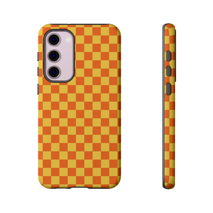 Trendy Orange & Yellow Small Checked Pattern Phone Case - Yellow Phone Case - Samsung Galaxy S23 Plus / Glossy
