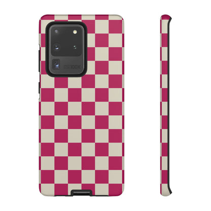 Samsung Galaxy S20 Ultra / Glossy Phone Case - ’Pink & White Checkered Pattern’ Phone Case