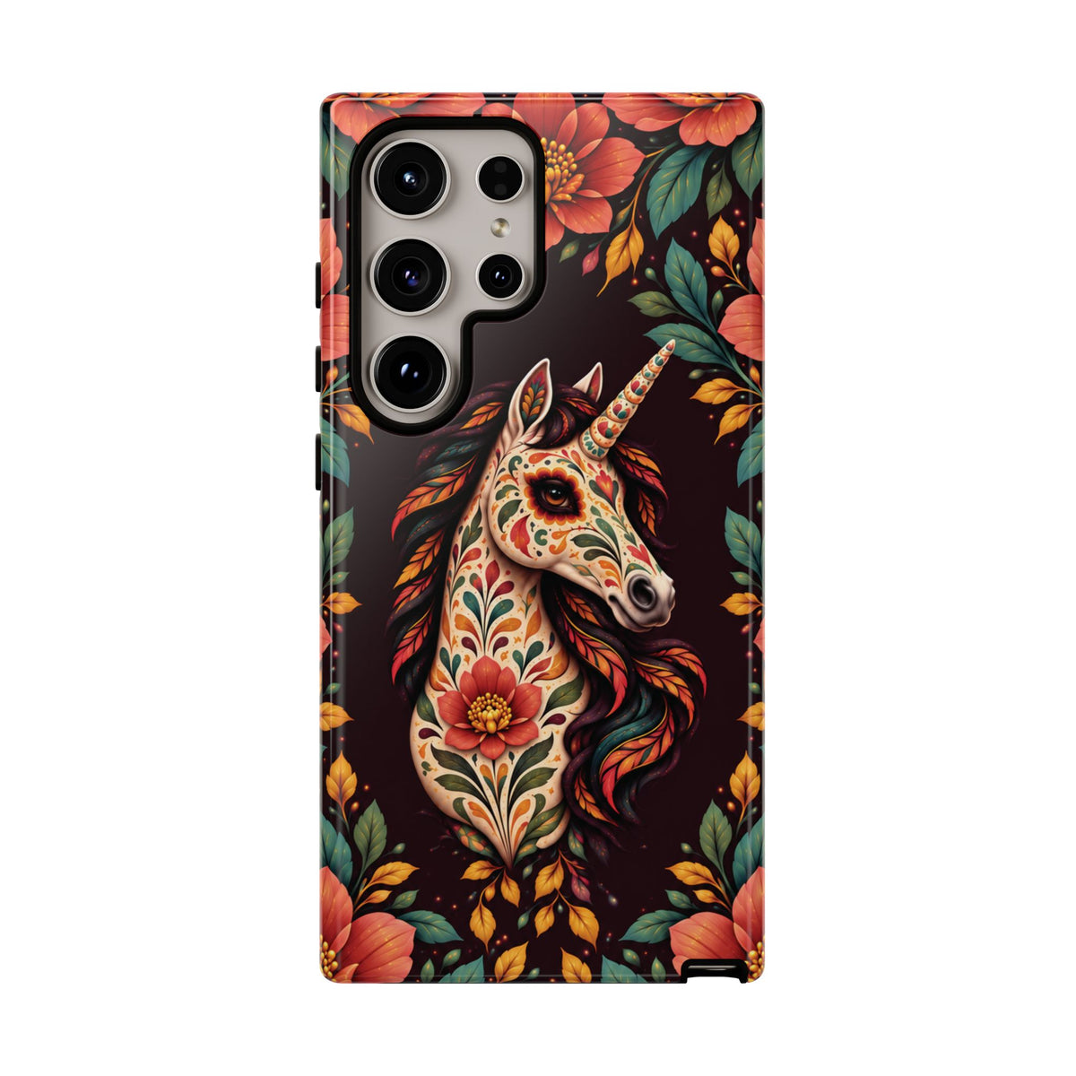 Elegant Terracotta and Teal Calavera Unicorn Phone Case - Phone Case - Samsung Galaxy S24 Ultra / Glossy