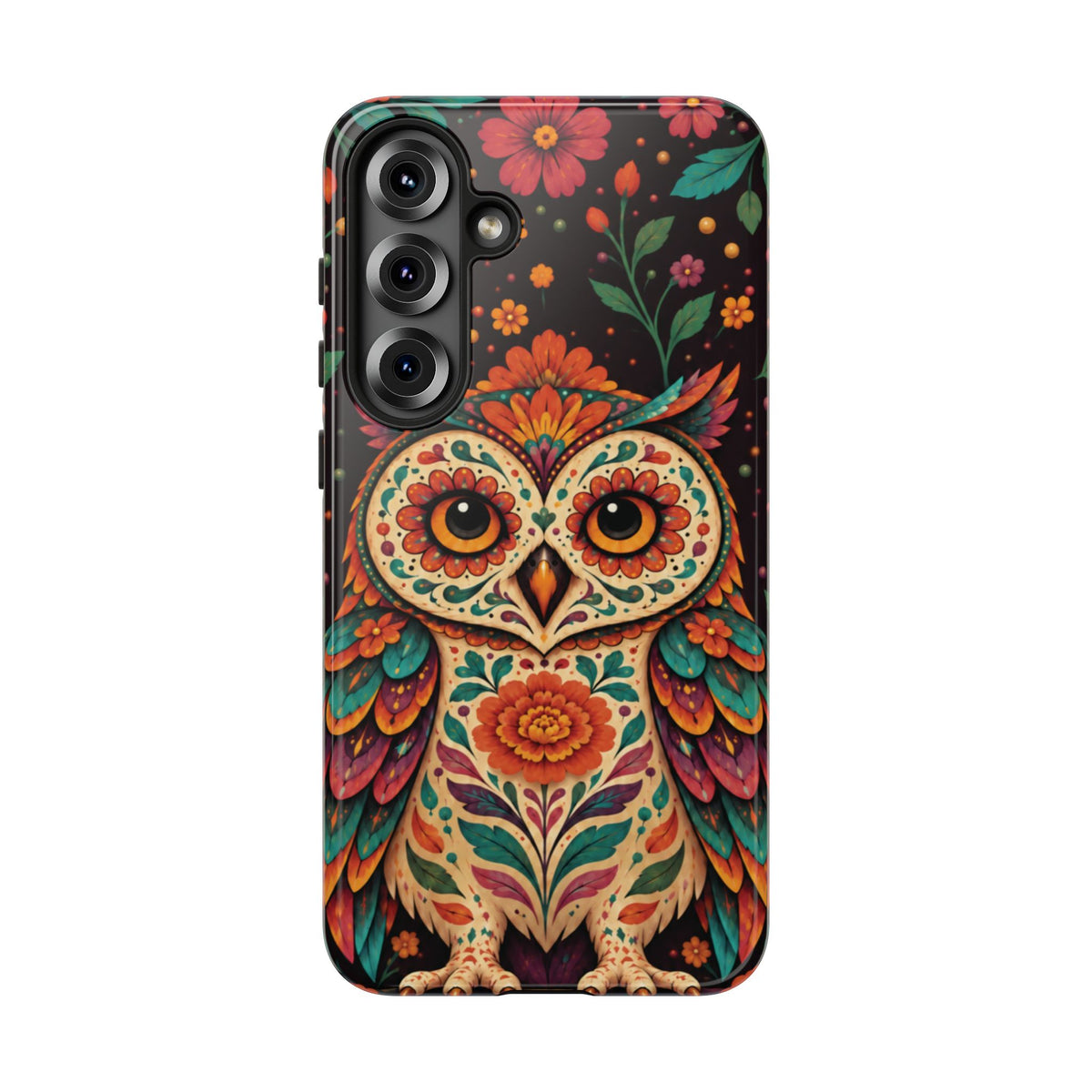 Vibrant Terracotta and Teal Calavera Owl Phone Case - Multicolor Phone Case - Samsung Galaxy S25 Plus / Glossy