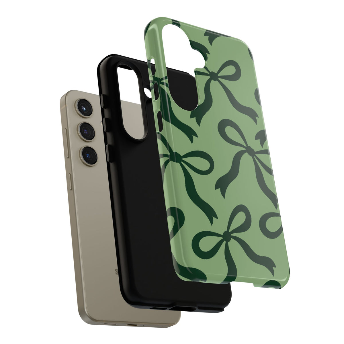 Bold Sage Green and Forest Green Bow Pattern Phone Case - Green Phone Case