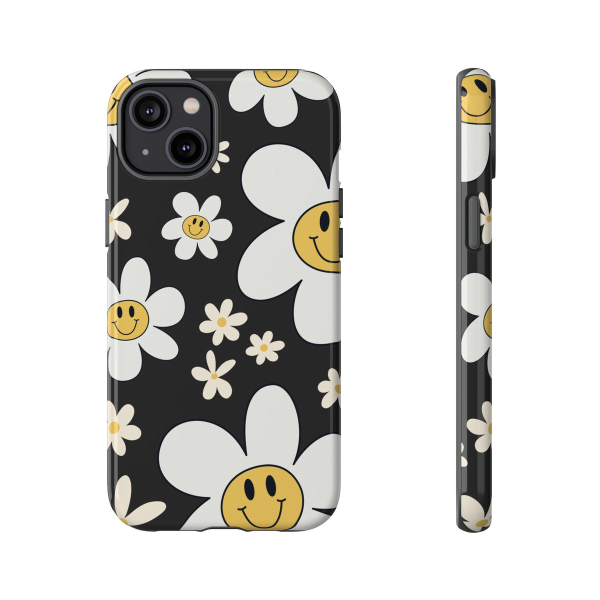 Fun Retro Daisy Pattern with Dark Grey Background Phone Case - Grey Phone Case - iPhone 14 Plus / Glossy