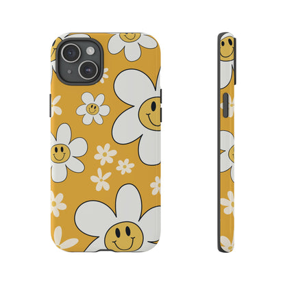 Fun Retro Daisy Pattern with Yellow Background Phone Case - Yellow Phone Case - iPhone 15 Plus / Glossy