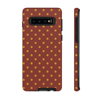Samsung Galaxy S10 / Glossy Phone Case - Trendy Brown & Mustard Dot Pattern Phone Case