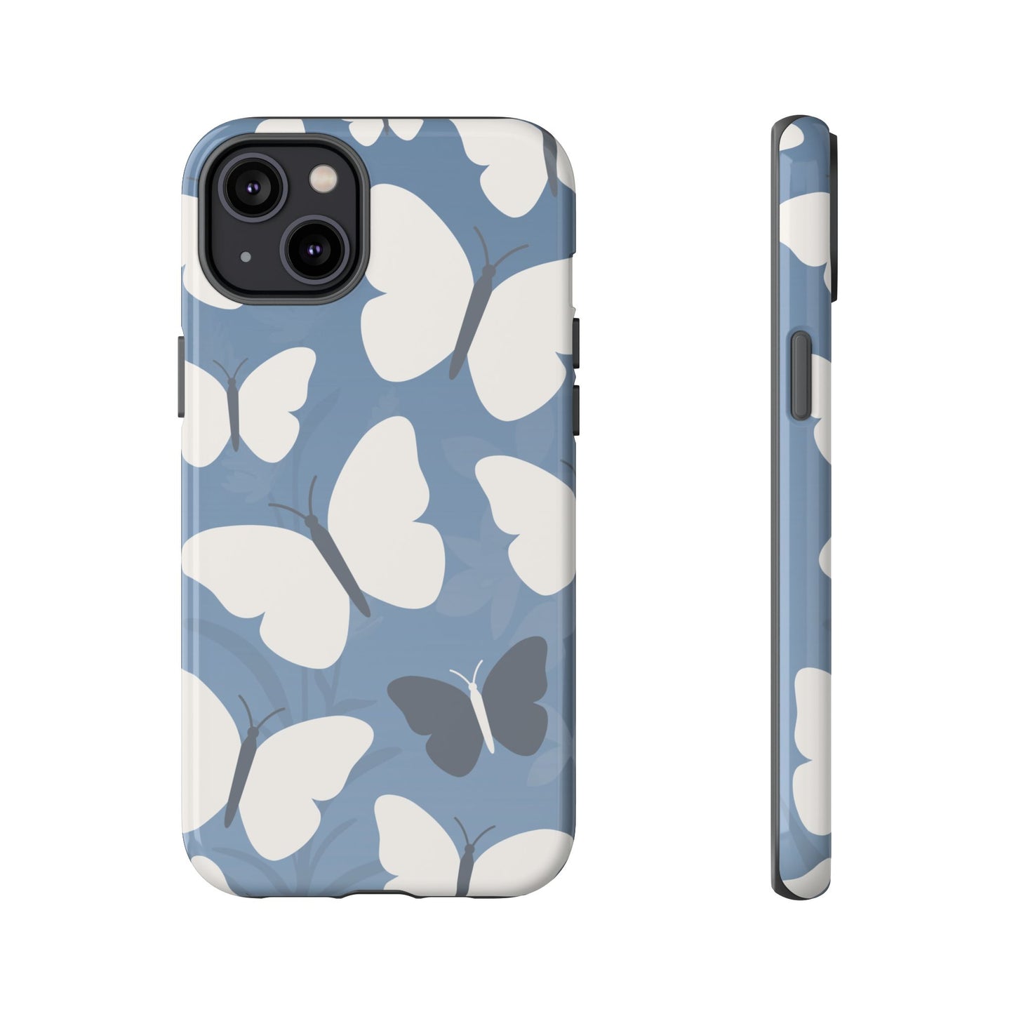 iPhone 14 Plus / Glossy Phone Case - Minimalist Light Blue Butterfly Pattern Phone Case