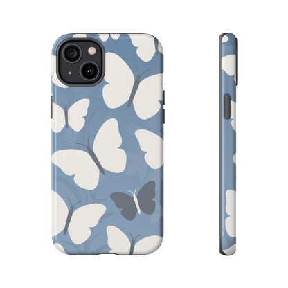 iPhone 14 Plus / Glossy Phone Case - Minimalist Light Blue Butterfly Pattern Phone Case
